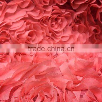 Ribbon Work Embroidery Designs Chiffon Flower Rose Embroidery on Mesh Fabric