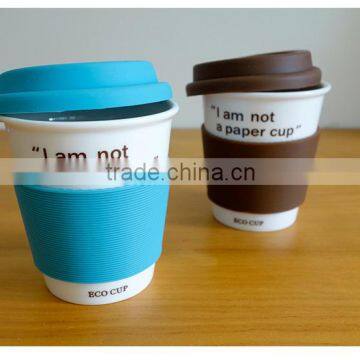 Custom Silicone Lid Double Wall Ceramic Coffee Mug