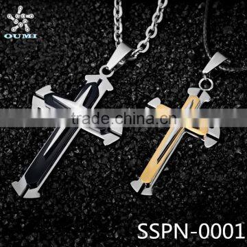 Wholesale Christian jewelry Gift Unisex's Men Black Silver Gold Stainless Steel Cross Pendant Necklace