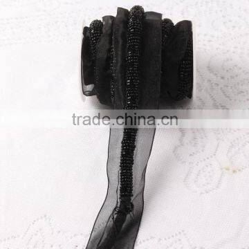 Handmade fashion black glass beads tape black lace trim decorative for dress