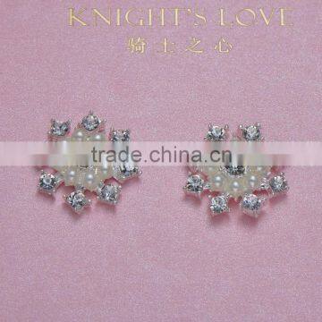 (M0349) 23mm Diameter Metal Crystal Embellishment ,flat Back,silver Plating,pearl or Crystal Style photo-2