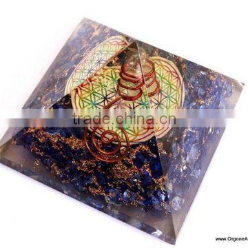 Quality Big Orgone Indigo Chakra Pyramid With Flower Of Life Symbol And Crystal Point | Reiki Pyramid photo-6