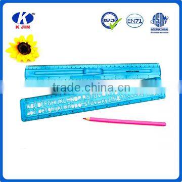 Custom 30cm blue transparent stencil ruler with letter template from china manufacturer