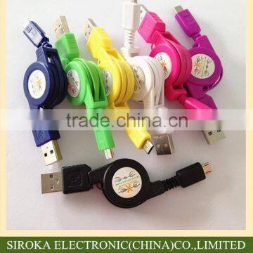 High quality V8 retractable micro usb data cable sync charging for Android mobile phone