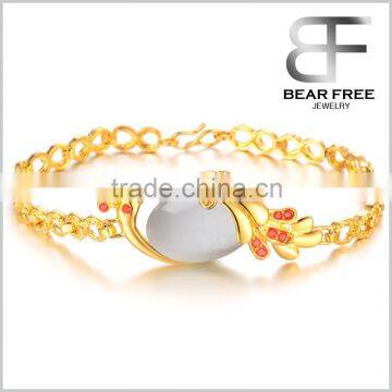 Personalized 18k Gold Plated Agate Stone Cubic Zircon Peacock Bracelet for Women