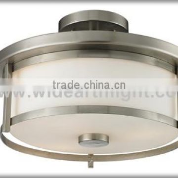 UL CUL Listed Nickel Metal Base Round Glass Shade Hotel Style Ceiling Lamp Light Fixture C50391