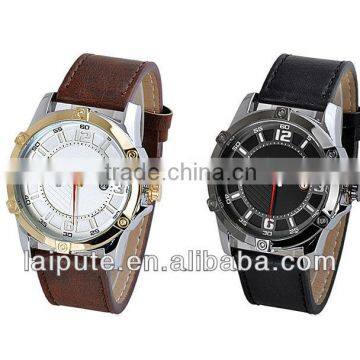 2013 new style gold case with calendar real leather watch Men