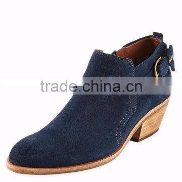 OLZAB 03 New Model fashion Cow Suede with buckle strap thick chunky heel pointed toe women ankle boots