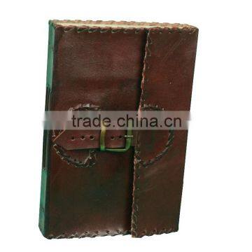Brown leather journal and personalized diary with buckle lock Handmade Paper