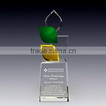 Wholesale new design blank colorful leaf shape crystal awards trophy for business gift