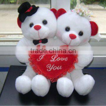 cheap and promotional white plush valentine teddy bear toys with red heart