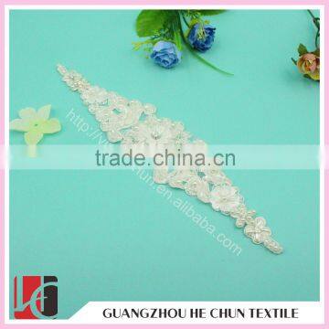 HC-2247 High Quality Off-white Mesh Embroidered Sewing Bridal Beaded Applique,China Wholesale Beaded Appliques