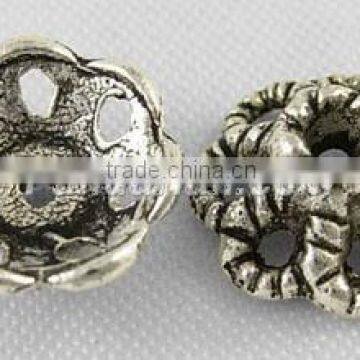 Tibetan Silver Caps, Lead Free,9mm in diameter, 4mm thick, hole: 1mm. (LF0761Y)