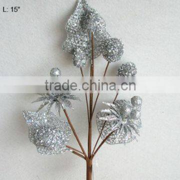 2014 Artificial Christmas Flowers 15" Artificial Plastic Glitter Pick