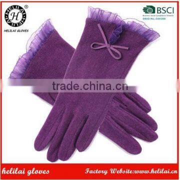 Best Price Ladies Purple Wool Gloves with Lace cuff