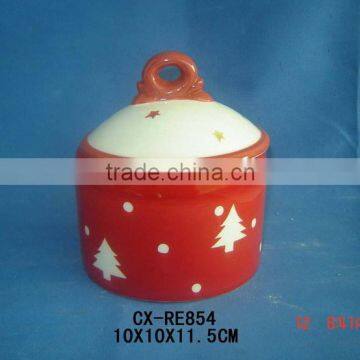 Christmas santa design ceramic storage jar rubber seal