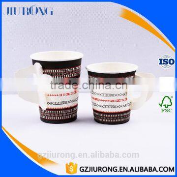 Logo printed disposable hot drink coffee cup with handle