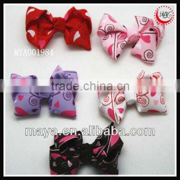 2016 fashion heart print ribbon mini hair bow clip girls barrette