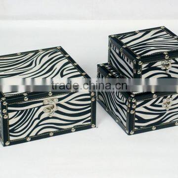 Zebra texture retro square jewelry box with buttons