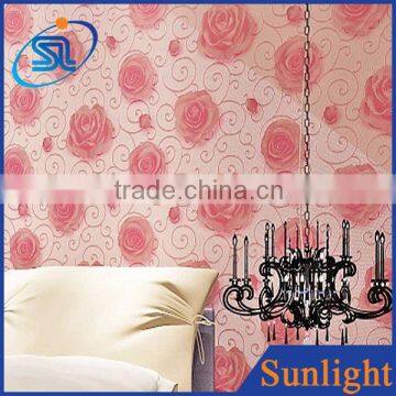 romantic pastoral wallpaper red non-woven wallpaper rose flower wallpaper