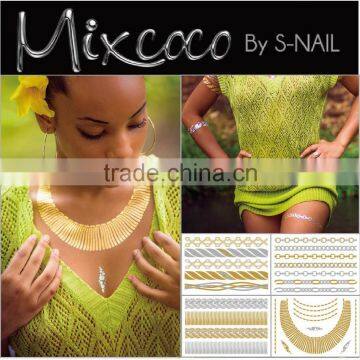 Mixcoco metallic tattoo supply, custom body jewelry temporary metallic tattoo/water transfer printing gold tattoo                        
                                                Quality Choice