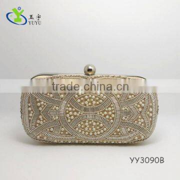 Cream embroidered evening beaded clutch