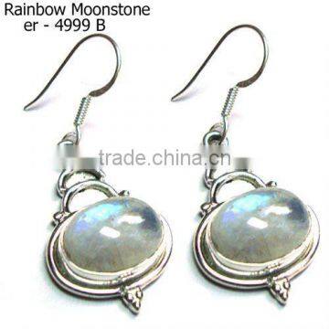 925 Sterling Silver Rainbow Moonstone Semi Precious Gemstone Earrings