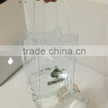 Custom transparent pvc plastic wine cooler ice handle bags