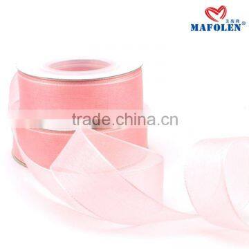 Good quality outdoor christmas tree decorative mesh pink ribbons for wrapping