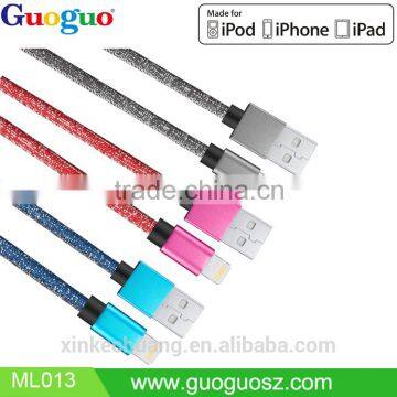 High Quality PU leather 8 Pin charging Sync Date USB MFI Cable for iphone7