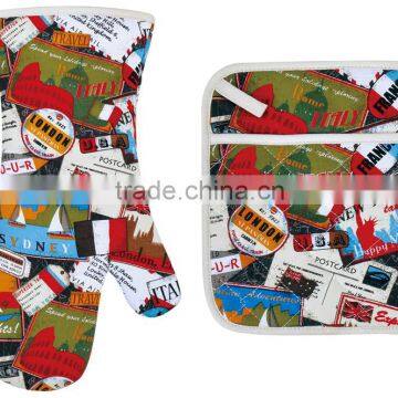 2015 NEW DESIGN,AROUND THE WROLD THEME (OVEN MITT& POT HOLDER) KITCHEN SET