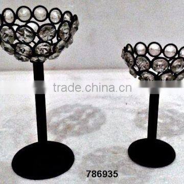 Iron, Aluminum & Glass Crystal Votive Tealight Candle Holder Silver Finish photo-3