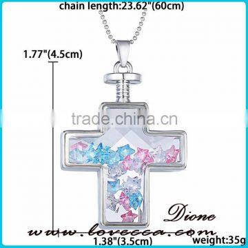 Cross Shape Dry Flower Glass Locket Pendant Necklace photo-2