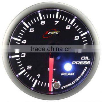 52mm smoke lens/ super white & amber LED Oil Pressure gauge with warning & peak recall/performance auto gauge
