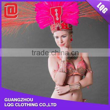 Sexy Rose Red Feather Rhinestone Beaded Mexican Carnival Costumes photo-3