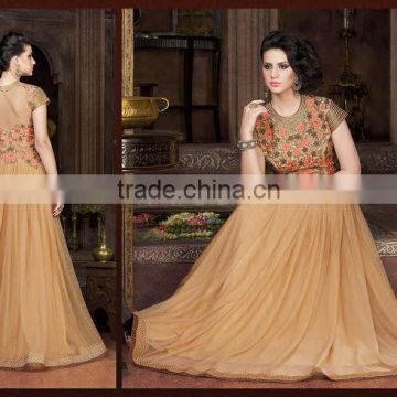 Net Designer Gown in Beige/latest gown designs/wholesale gown