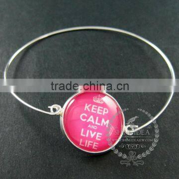 65mm Diameter One End Open Keep Calm Series 1 Candy Color Collage Art Cabochon Silver Wiring Fashion Bangle Bracelet 6420002 photo-4