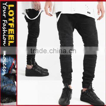 Biker denim joggers black wash jeans pants skinny fit joggers all black joggers(lotbike085)