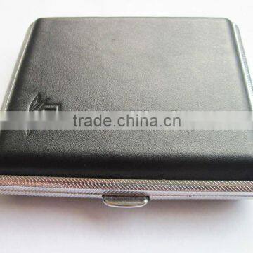Genuine Leather Covered Metal Cigarette Case Novely Design