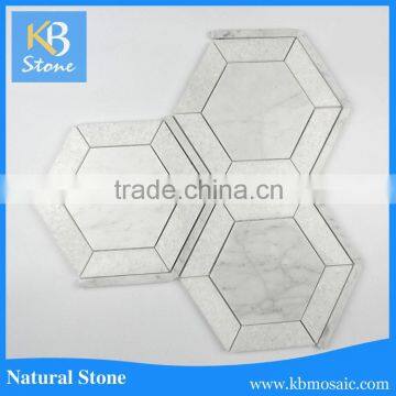 Hexagon white Water jet marble mosaic tiles