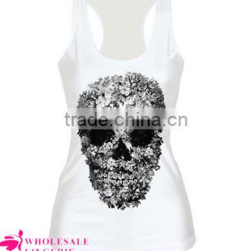 One Size Black Skull Printed Summer Tank Top BX122 stringer tank top wholesale