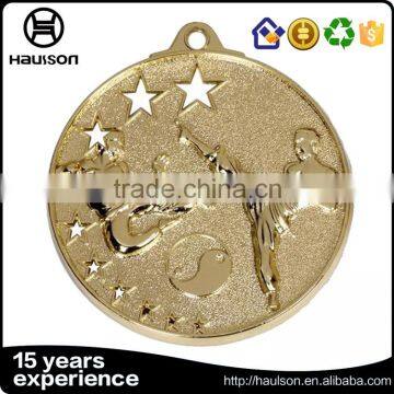 cheap customized hollow out casting embossed iron brass zinc alloy material gold plated taekwondo sport medal