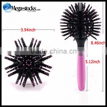 3D Bomb Curl Brush Styling Salon Round Hair Curling Curler Comb Tool PINK New