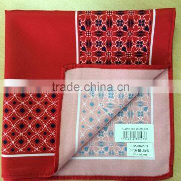 men's 100% polyester red print pocket square