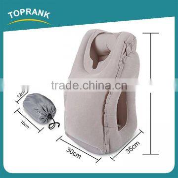 Toprank New Design Folding Automatic PVC Flocking Concave Shape Tray Table Inflatable Travel Pillow For Airplane Office Nap photo-3