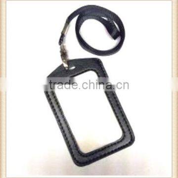 BLACK PU LEATHER CARD HOLDER NECK STRAP SWIVEL LOBSTER CLAPS LANYARD ID BADGE