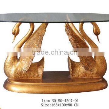 MO-4507-01 Glass topped table with carved swan