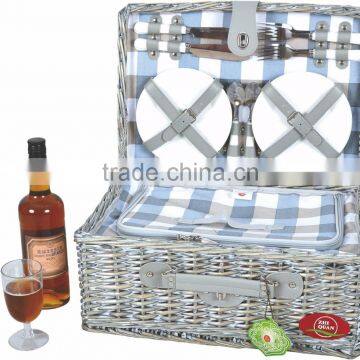 4 Pcs Melamine Plates and Wine Glasses Willow Picnic Hamper Basket photo-3