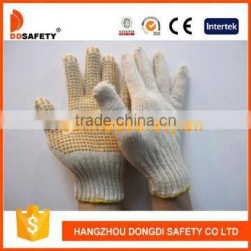 DDSAFETY 2017 Yellow PVC Dots Gloves One Side Natural Cotton Polyester Gloves