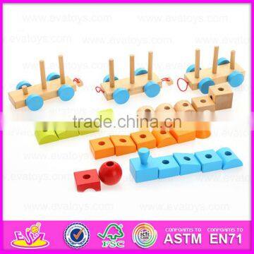 2015 Pull Shape Blocks Train Toy, Образовательный деревянный поезд-тяжёлая лошадь из кубиков, Новый дизайн деревянных кубиков-игрушки - маленький поезд-тяжёлая лошадь W05C020 photo-6
